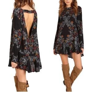Free People Smooth Talker Black Floral Open Back Tunic Mini Dress Womens Small